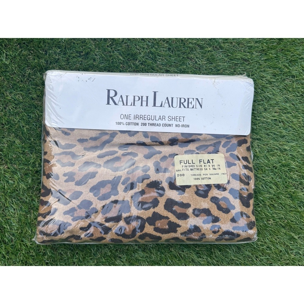 Vintage Ralph Lauren Home Algodom Full Flat Irregular Sheet Cheetah Print Brown